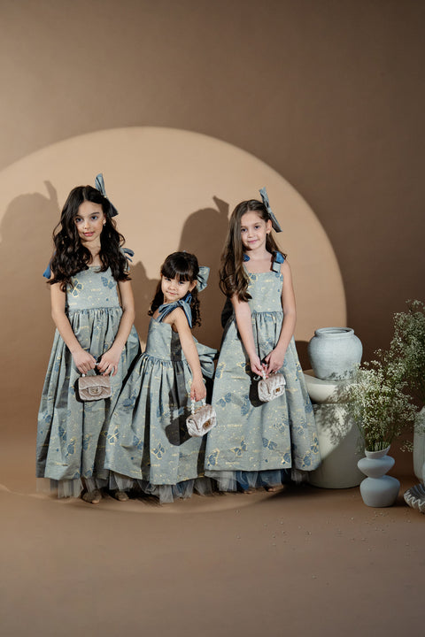 Blue Royale Jacquard Long jacquard dress