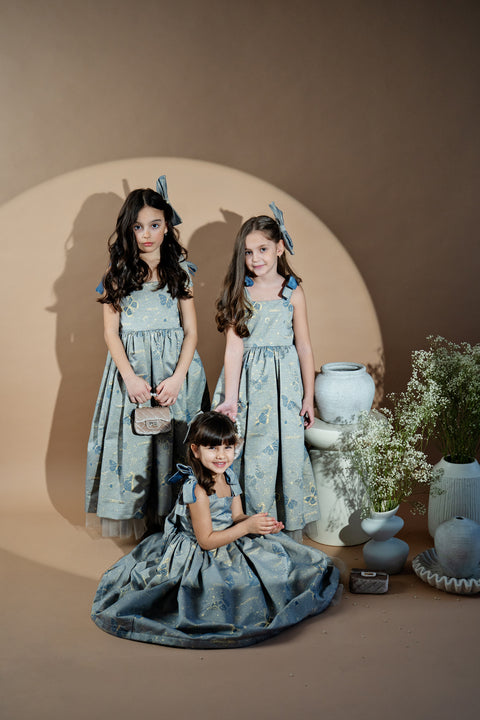 Blue Royale Jacquard Long jacquard dress