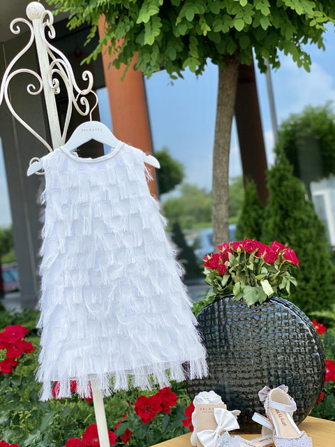 Feather Touch Dress Бяла рокля на реснички