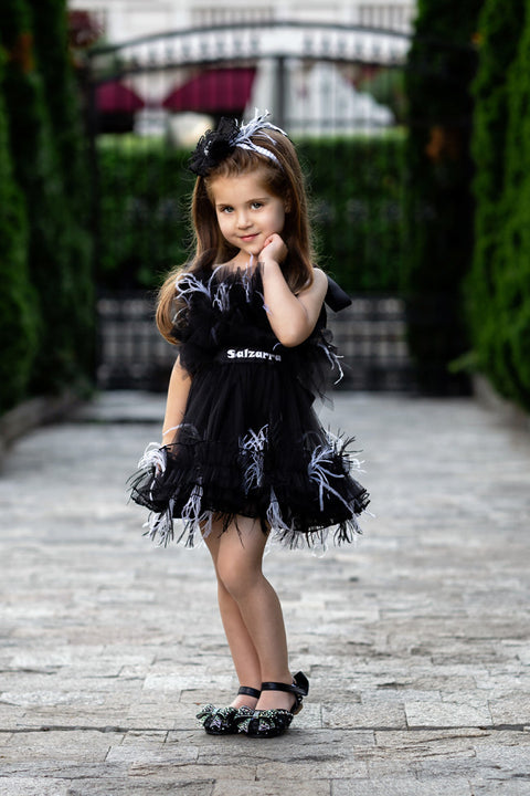 Midnight Plume Dress Детска черна Рокля от тюл