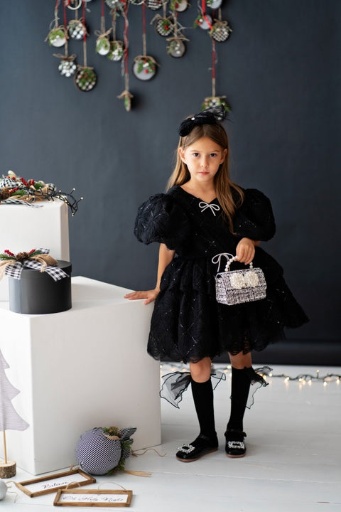 Nocturna Bloom Dress Детска рокля от мрежа с пайети
