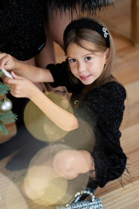 Black Sparkle Bow Headband Черна диадема с панделка
