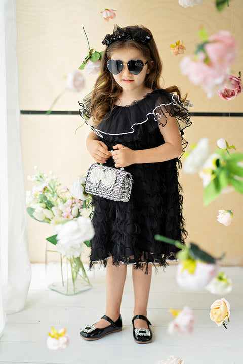 Moonlit Charme Dress Детска рокля от луксозен плат с ресни