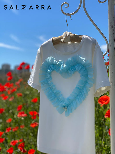Heart Glow Tоп със сърце от мрежа в небесносиньо