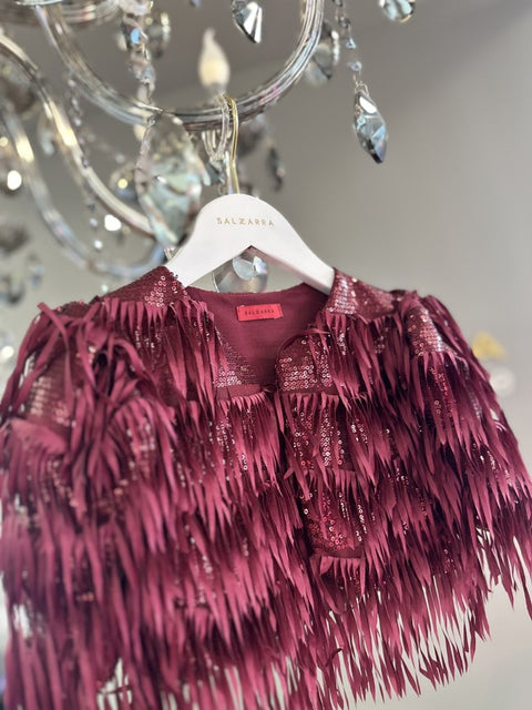 Burgundy Dazzle Bolero Детско болеро с ресни и пайети в бордо