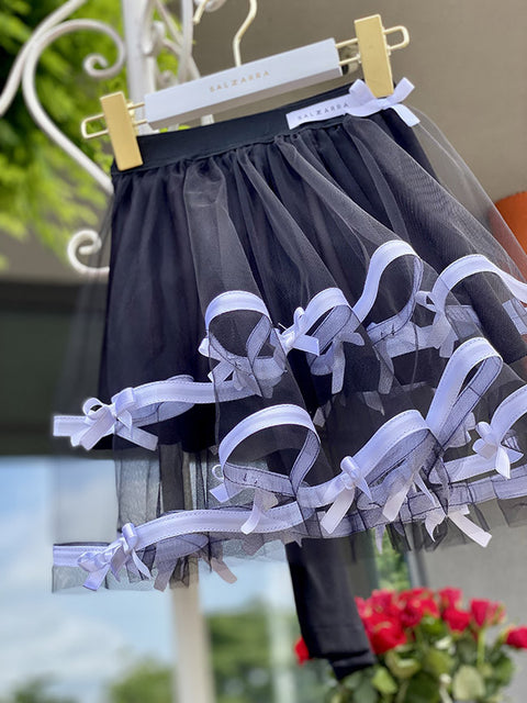 Moonlight Bows Skirt Пола от черен тюл със сатенени панделки
