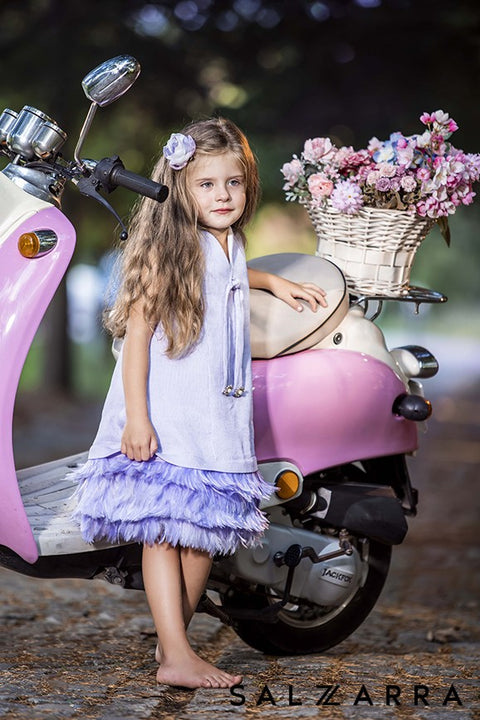Ailes de Lavande Dress Детска рокля лилава с пера