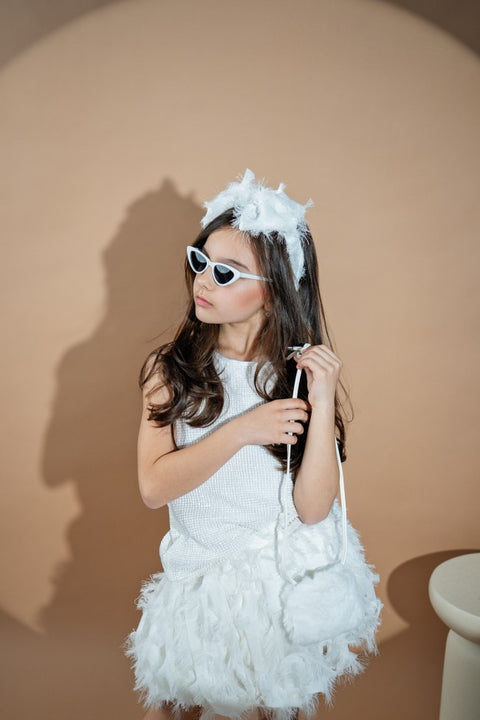 Snowlight Sequin Top Бял топ от ситни пайетки върху мрежа