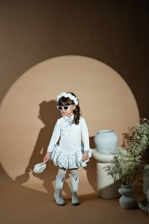White Blossom Dress Детска рокля бяло кадифе