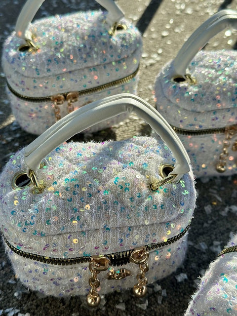 White & Pink Sparkle Bag Детска чанта с пайети и златни акценти