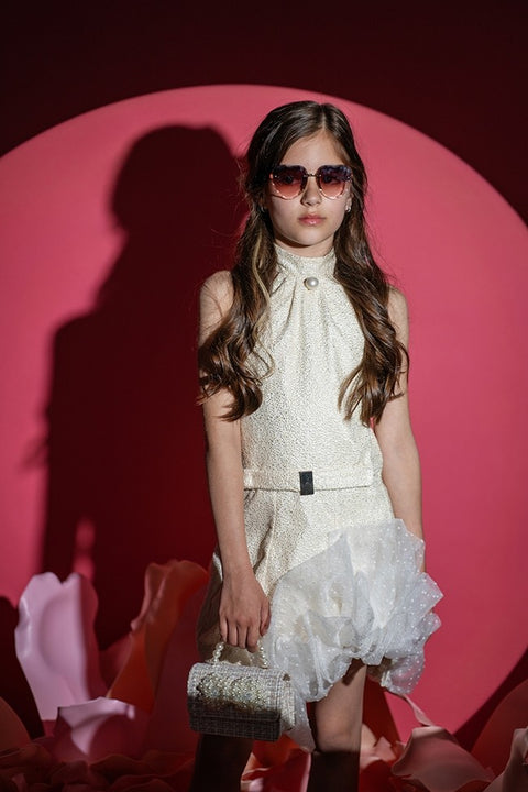 Moonlight Bloom Dress Детска рокля с цвете от органза