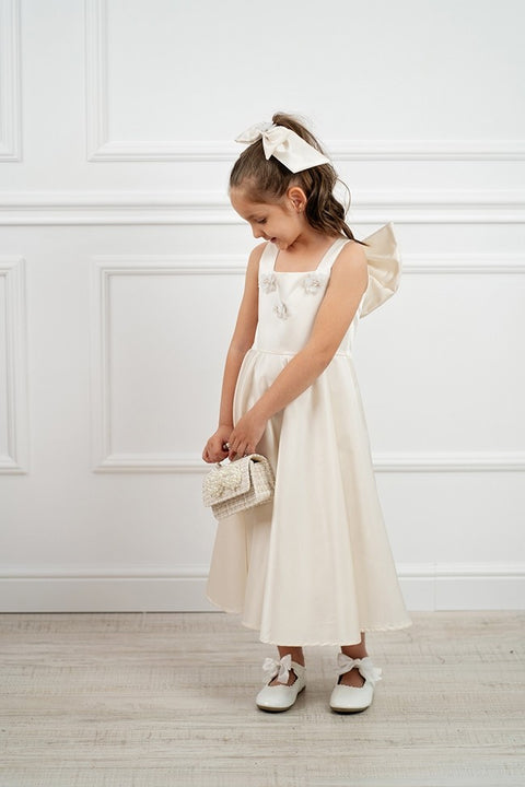 Ecru Satin Bow Dream Рокля сатен с панделка на гърба
