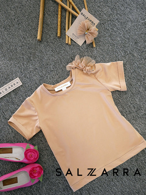Caramel Charm Blouse Детска блуза от трико в кафяво