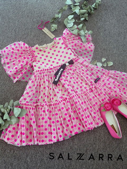 Dolcetta Dots Детска рокла на точки в циклама