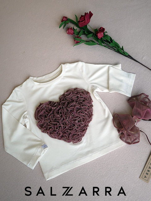 Velvet Mesh Heart Детска блуза с 3D сърце от мрежа
