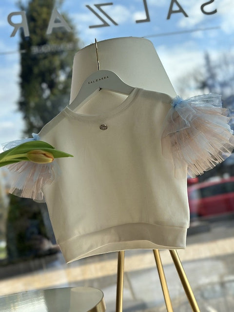 Cotton Dream Tulle Top Топ с ефектни тюлени ръкави
