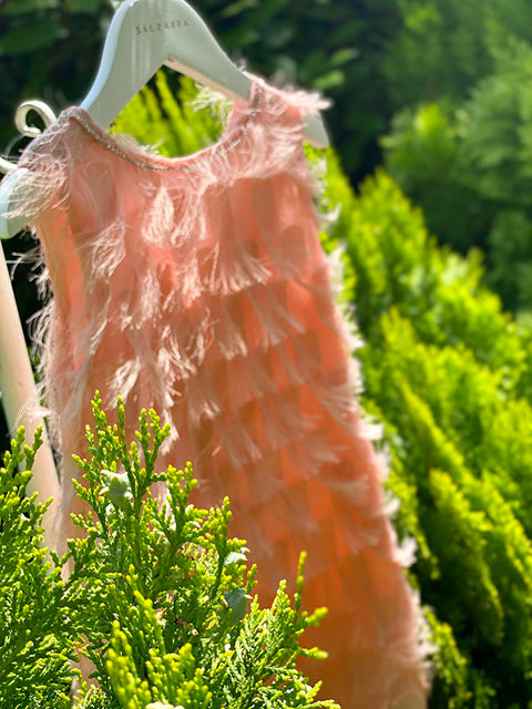 Peach Eleganza Φόρεμα με Κρόσσια σε Απόχρωση Ροδάκινου