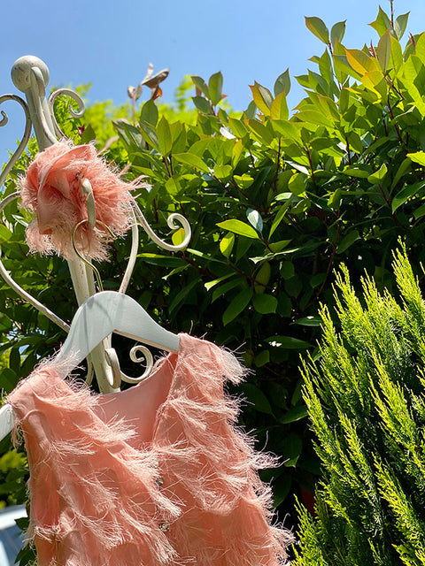 Peach Eleganza Φόρεμα με Κρόσσια σε Απόχρωση Ροδάκινου