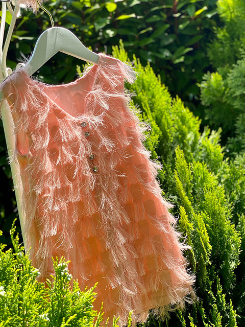 Peach Eleganza Φόρεμα με Κρόσσια σε Απόχρωση Ροδάκινου