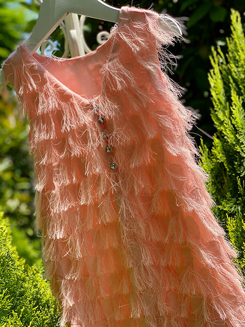 Peach Eleganza Φόρεμα με Κρόσσια σε Απόχρωση Ροδάκινου