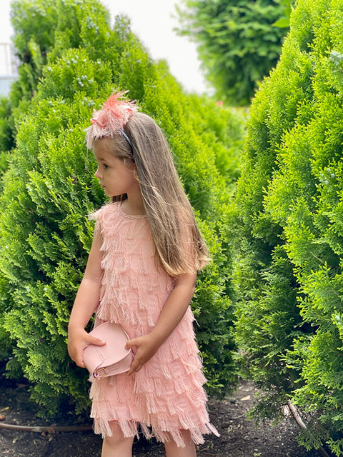 Peach Eleganza Φόρεμα με Κρόσσια σε Απόχρωση Ροδάκινου