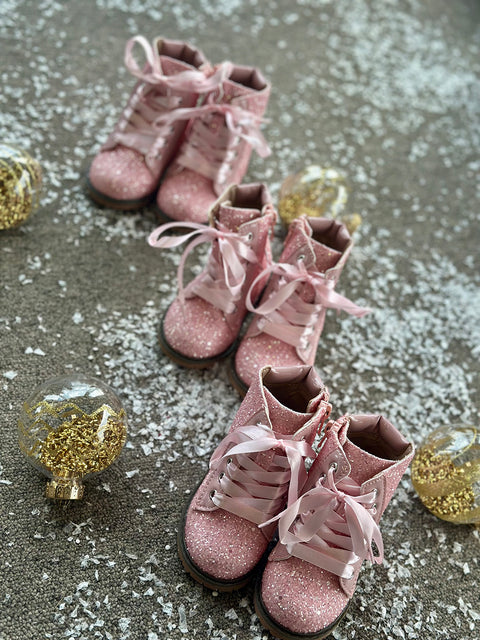 Shine in pink glitter boots in pink