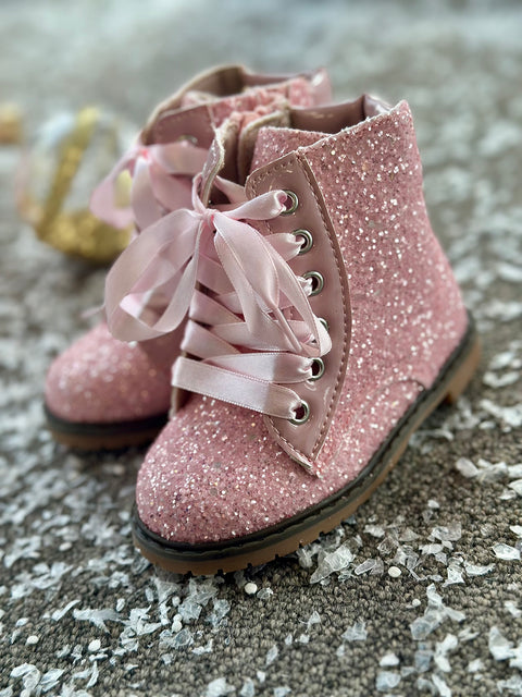 Shine in pink glitter boots in pink