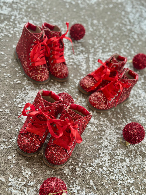 Shine in red boots with glitter