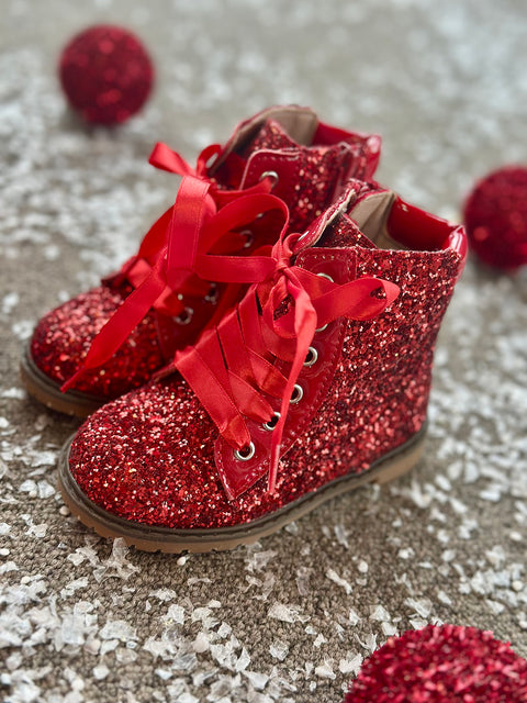 Shine in red boots with glitter