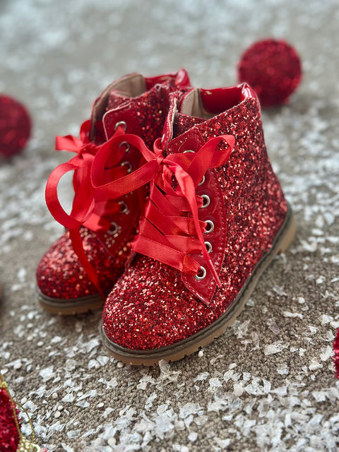 Shine in red boots with glitter