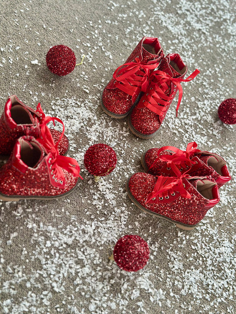 Shine in red boots with glitter