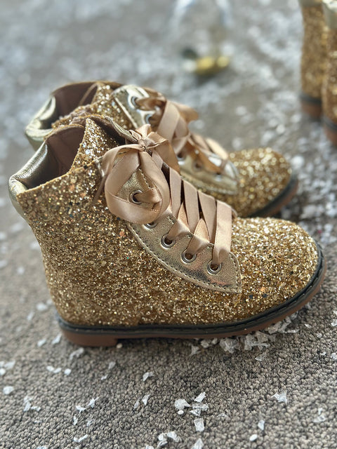 Shine Boots in gold Детски боти с брокатен блясък в златно