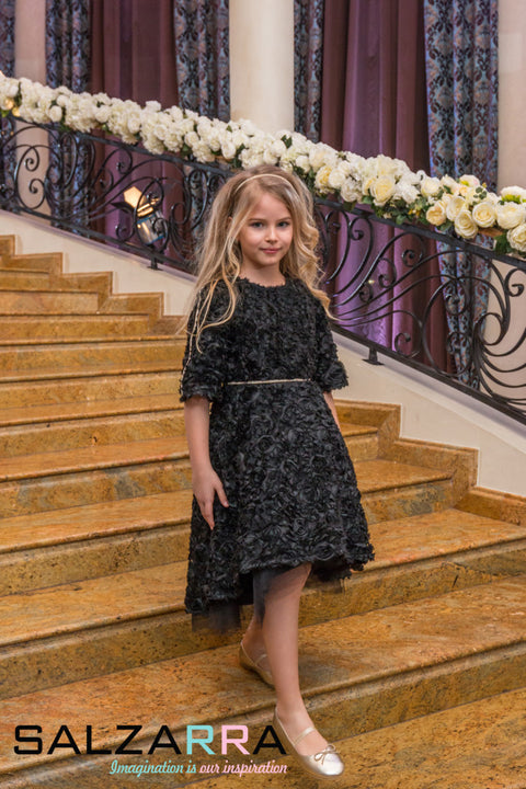 Velour Bloom Dress Детска рокля от релефен плат с цветя