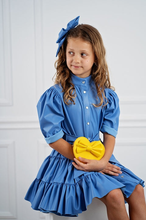 Blue Majesty Dress Детска рокля-риза синя кожа