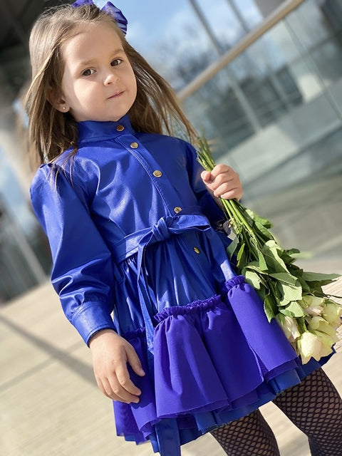 My Blue Diamond Dress Рокля-риза синя кожа