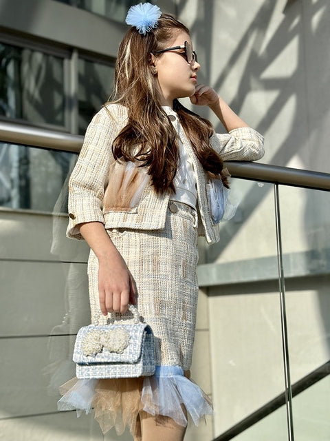 Ballet Chic Tweed Skirt Пола от букле с тюл