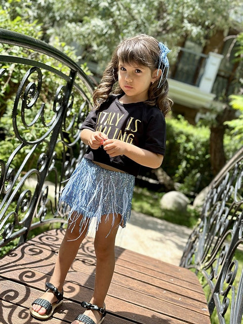 Sirena Skirt  Детска пола със сини пайети и пера