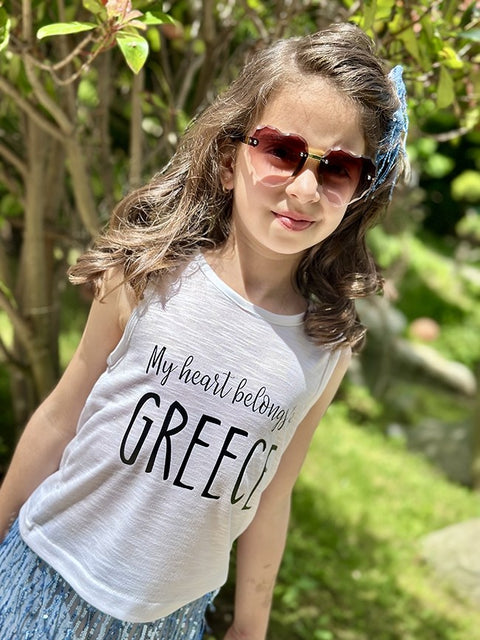 My heart belongs to Greece Бял топ с щампа
