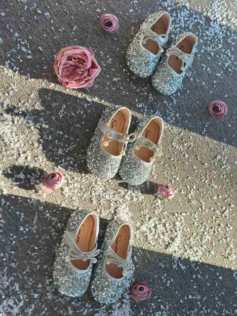 Silver Bow Детски обувки в сребристо с панделка