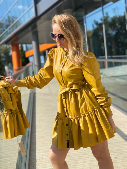 Mustard Charm Mustard shirt dress with belt