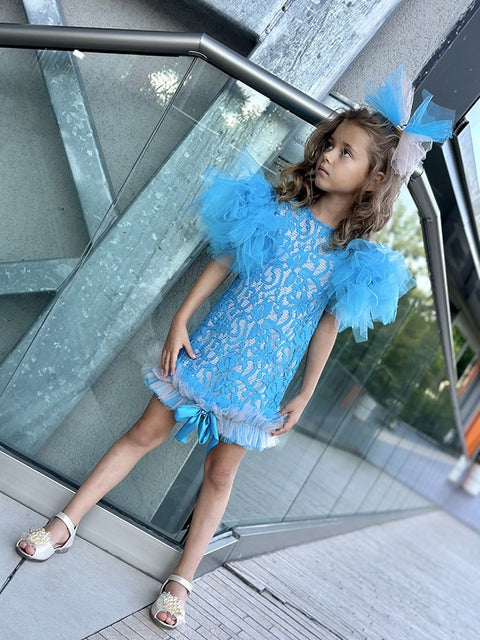 Blue Serenade Dress Детска синя дантелена рокля