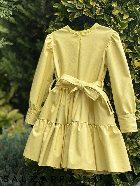 Luce Dorata Dress Детска жълта рокля от еко кожа